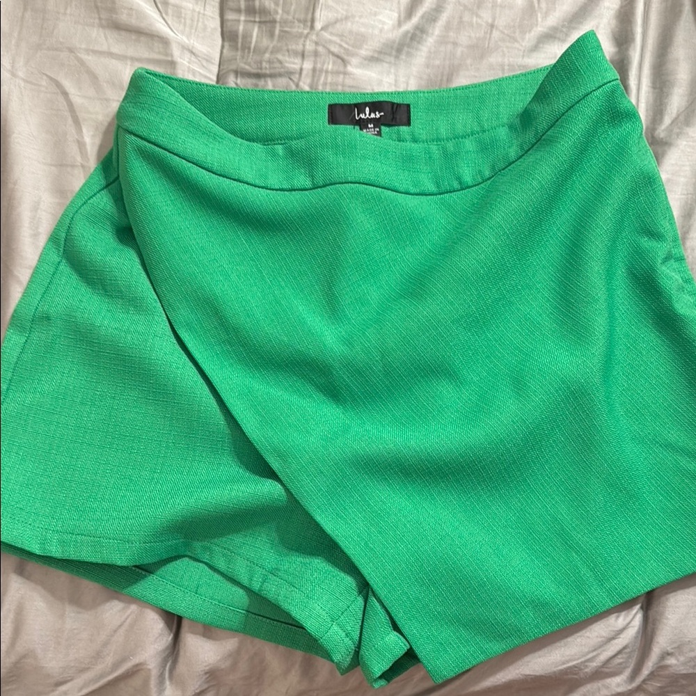 Lulu's Green Skorts Asymmetrical Wrap High-Waisted